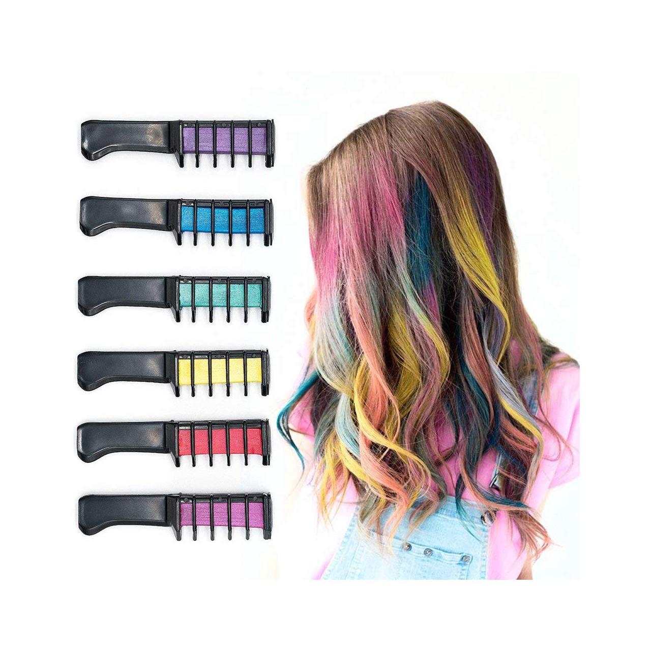 PuTwo Hair Chalk Comb in 6 Vibrant Colors Temporary Hair Dye Temporary ...